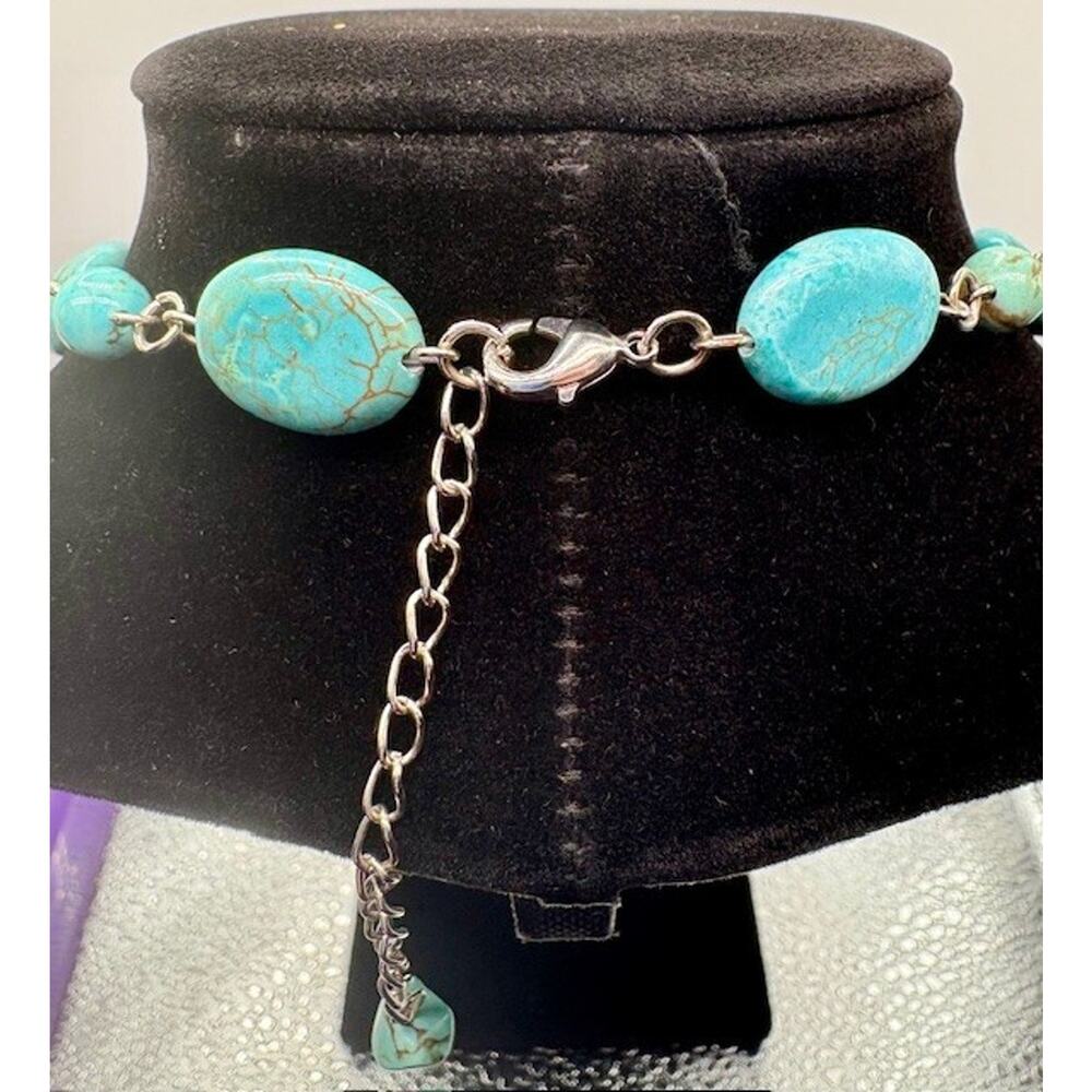Turquoise Style Beaded Stone Necklace and Earring Set - Nickel and Lead Free - Picture 5 of 7